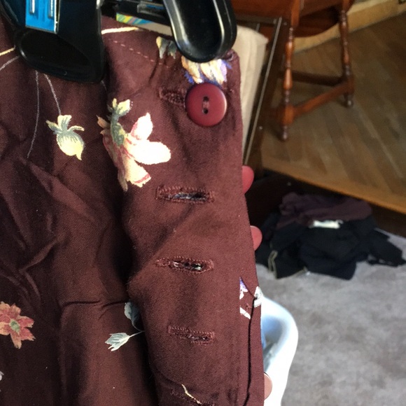 Vintage A-line brown flowered skirt size 14 - Picture 5 of 7